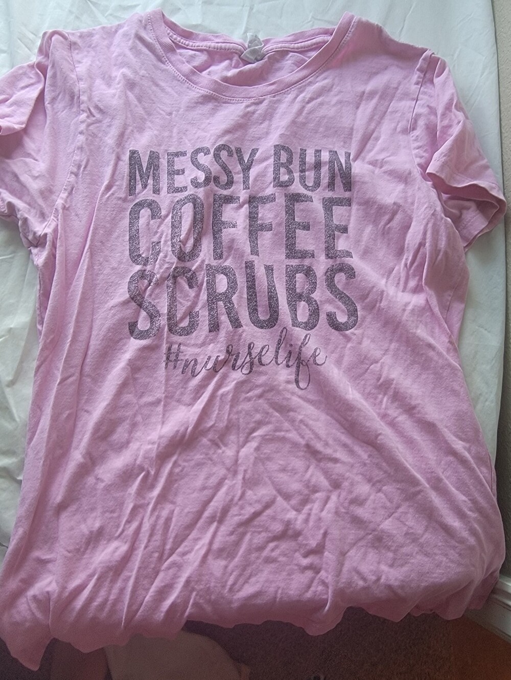 Pink 'Messy Bun Coffee Scrubs #nurselife' Graphic Tee